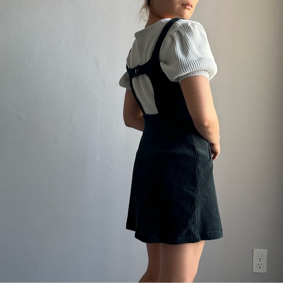 NWOT TOPSHOP Corduroy Pinafore Square Neck Open Back Mini Dress in Forest Green - Picture 4 of 12